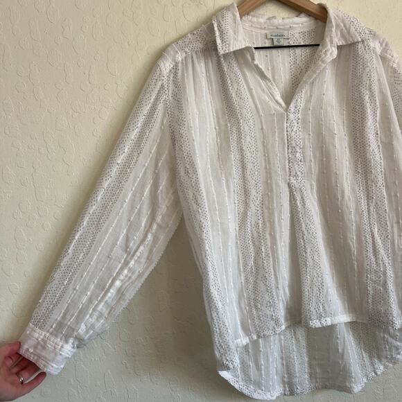 Sundance Oversized Swiss Dot Collared Semi-Sheer Popover Blouse Top XS White - Picture 3 of 6